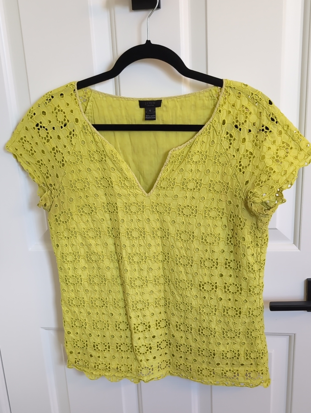 J.Crew Collection Eyelet Lace Cotton Blouse, Chartreuse, Size 6